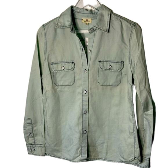 AG Adriano Goldschmied Sample Women’s Small Blue Cotton Tencel Linen Button Down - Picture 1 of 8